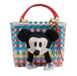 画像1: Unisex Mickey Mouse stuffed toy colorful basket tote bag 　ユニセックス男女兼用ミッキーマウストイ付きカラフルトート籠かごバスケットバッグ (1)
