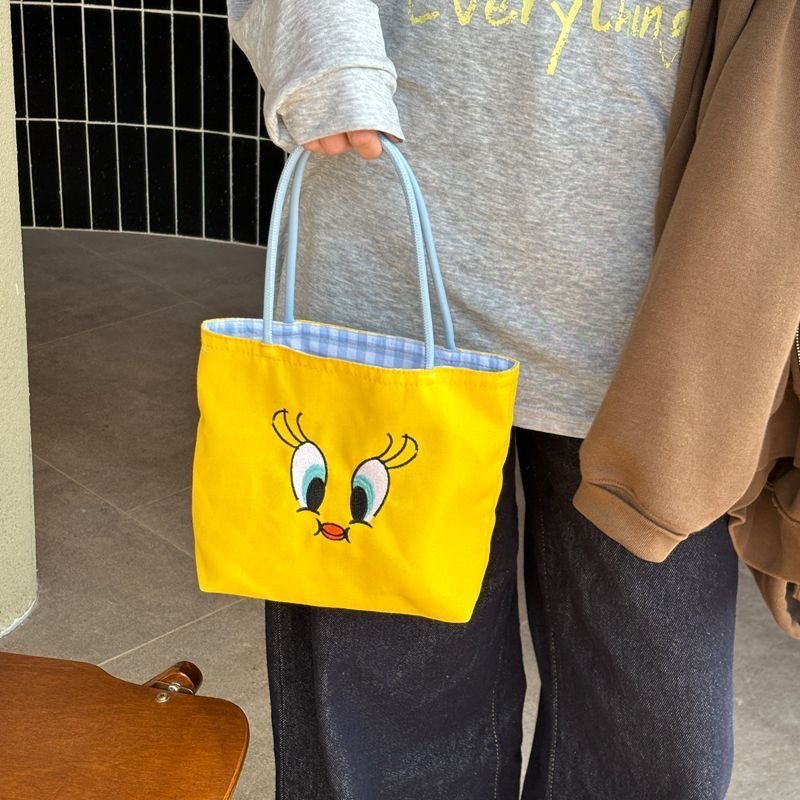 画像5: Unisex Looney Tunes Tweety Check Lining Canvas Small Tote Bag 　ユニセックス男女兼用ルーニー・テューンズ トゥイーティー裏地チェックキャンバススモールトートバッグ (5)