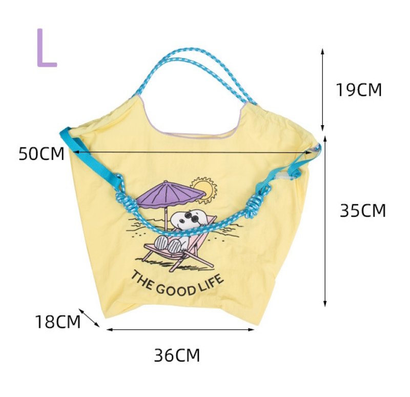 画像8: Unisex Lightweight Snoopy embroidery ballchain tote shoulder eco shopping bag　ユニセックス男女兼用軽量スヌーピー刺繍 ballchainトートショルダーエコショッピングバッグ (8)