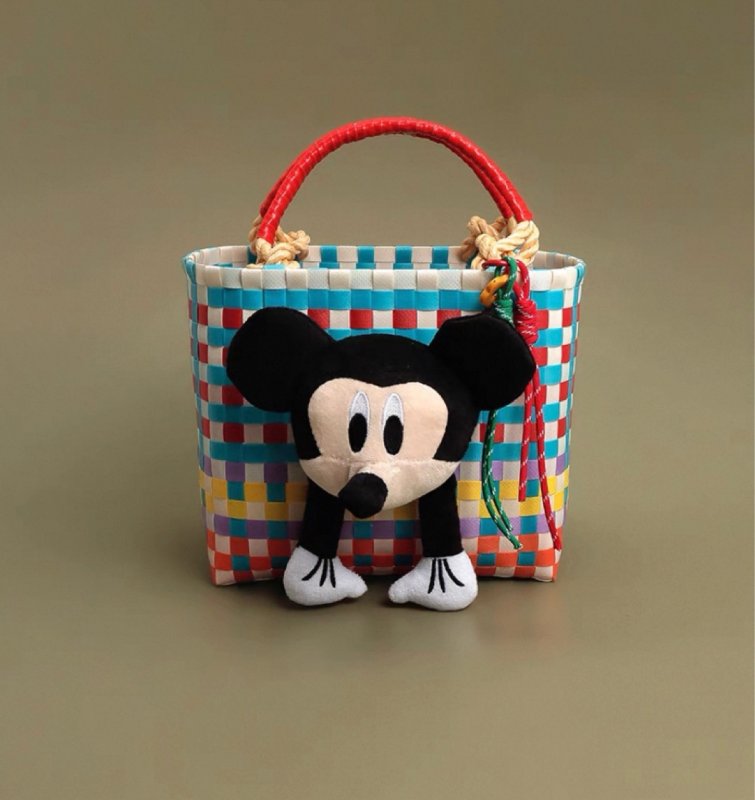 画像3: Unisex Mickey Mouse stuffed toy colorful basket tote bag 　ユニセックス男女兼用ミッキーマウストイ付きカラフルトート籠かごバスケットバッグ (3)
