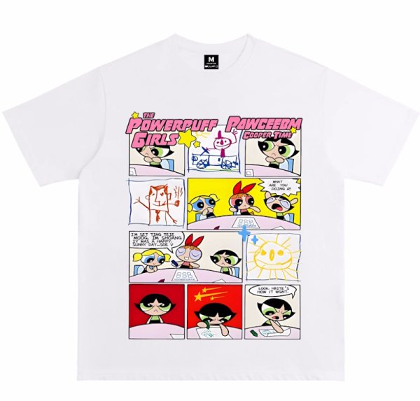 画像1: unisex  American Retro Powerpuff Girls Print T-shirt   　アメリカンレトロパワーパフガールズプリント  半袖ラウンドネック Tシャツ ユニセックス 男女兼用 　  (1)