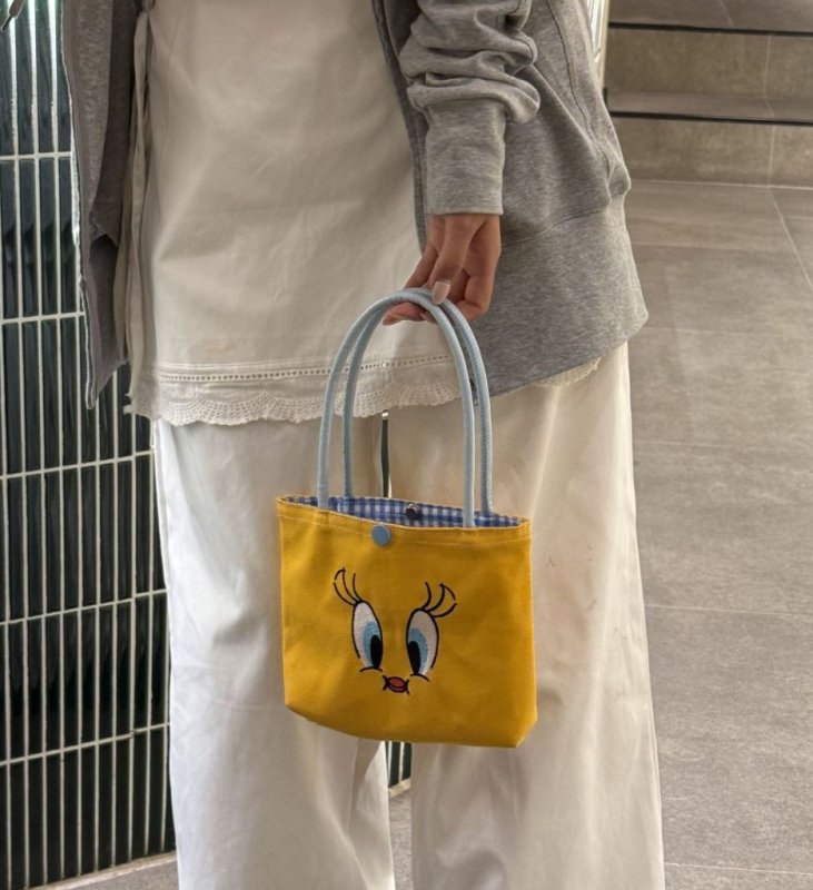 画像4: Unisex Looney Tunes Tweety Check Lining Canvas Small Tote Bag 　ユニセックス男女兼用ルーニー・テューンズ トゥイーティー裏地チェックキャンバススモールトートバッグ (4)