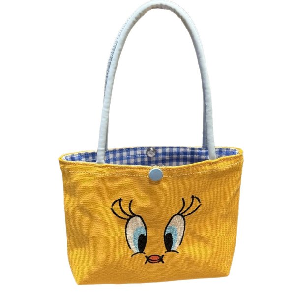 画像1: Unisex Looney Tunes Tweety Check Lining Canvas Small Tote Bag 　ユニセックス男女兼用ルーニー・テューンズ トゥイーティー裏地チェックキャンバススモールトートバッグ (1)