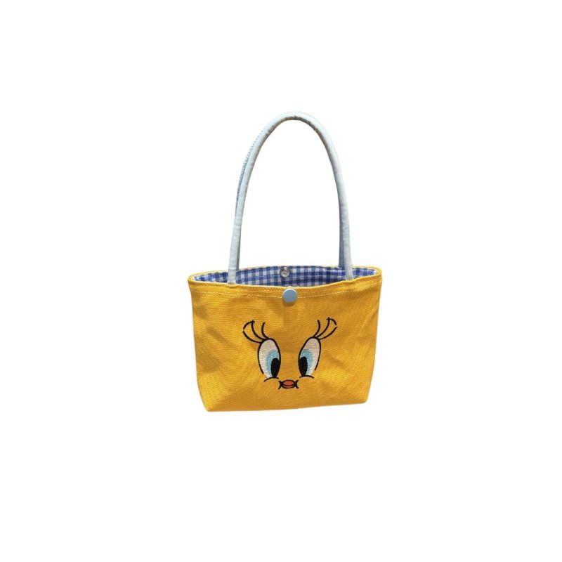 画像6: Unisex Looney Tunes Tweety Check Lining Canvas Small Tote Bag 　ユニセックス男女兼用ルーニー・テューンズ トゥイーティー裏地チェックキャンバススモールトートバッグ (6)