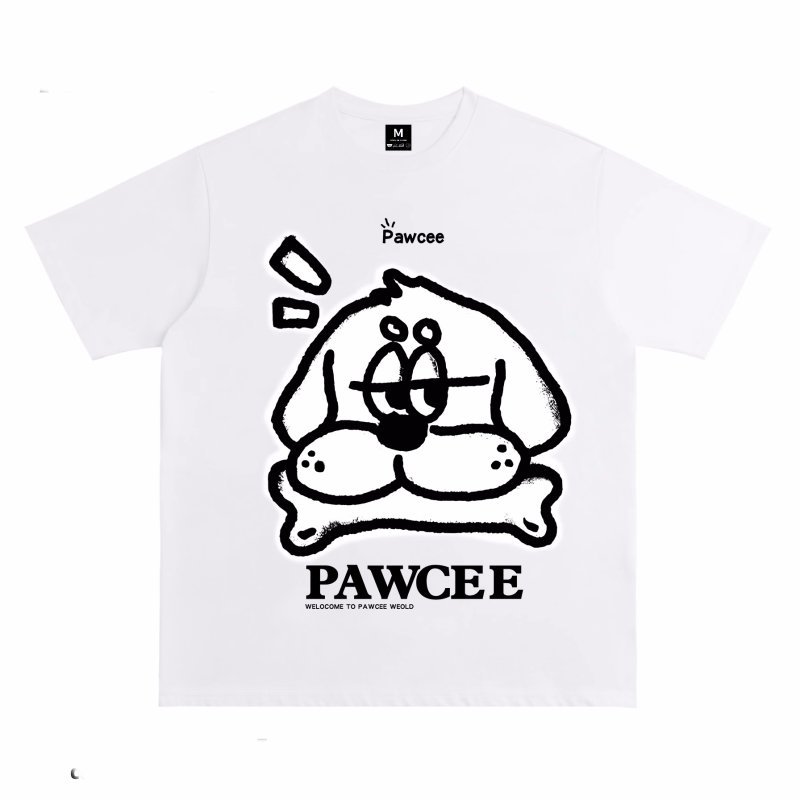画像2: unisex  PAWCEE BULLDOG& Bones Print T-shirt   　PAWCEEブルドッグ&ボーンズプリント  半袖ラウンドネック Tシャツ ユニセックス 男女兼用 　  (2)