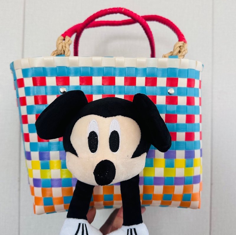 画像2: Unisex Mickey Mouse stuffed toy colorful basket tote bag 　ユニセックス男女兼用ミッキーマウストイ付きカラフルトート籠かごバスケットバッグ (2)