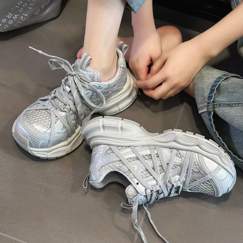 画像6: Women's Mesh fancy strap lightweight lace up dad platform sneaker shoes　メッシュファンシーストラップ軽量レースアップダッド厚底スニーカーシューズ (6)