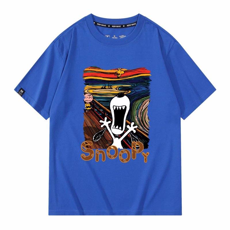 画像4: unisex Snoopy's cry  Print T-shirt   　スヌーピーの叫びプリント  半袖ラウンドネック Tシャツ ユニセックス 男女兼用 　  (4)