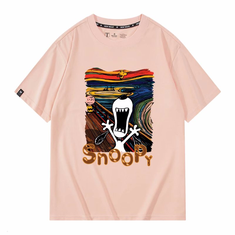 画像9: unisex Snoopy's cry  Print T-shirt   　スヌーピーの叫びプリント  半袖ラウンドネック Tシャツ ユニセックス 男女兼用 　  (9)
