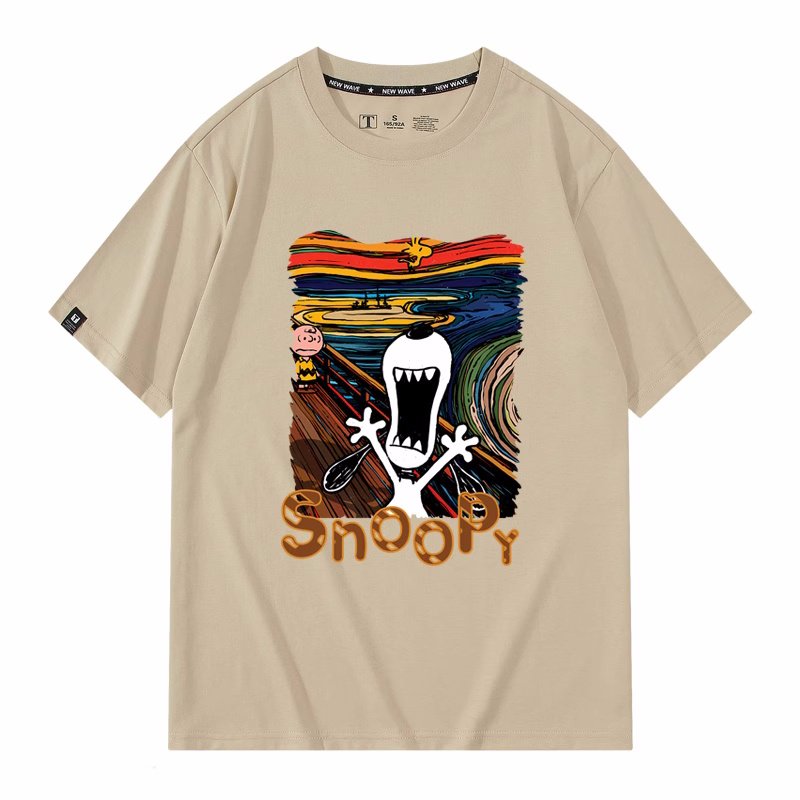 画像10: unisex Snoopy's cry  Print T-shirt   　スヌーピーの叫びプリント  半袖ラウンドネック Tシャツ ユニセックス 男女兼用 　  (10)