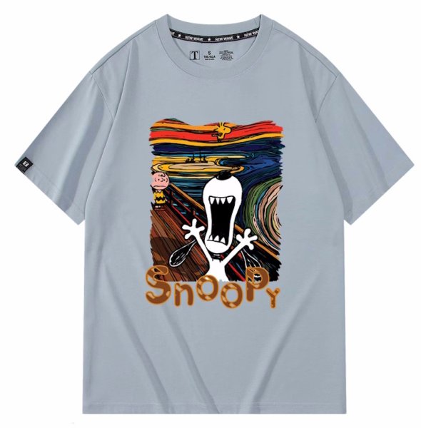 画像1: unisex Snoopy's cry  Print T-shirt   　スヌーピーの叫びプリント  半袖ラウンドネック Tシャツ ユニセックス 男女兼用 　  (1)