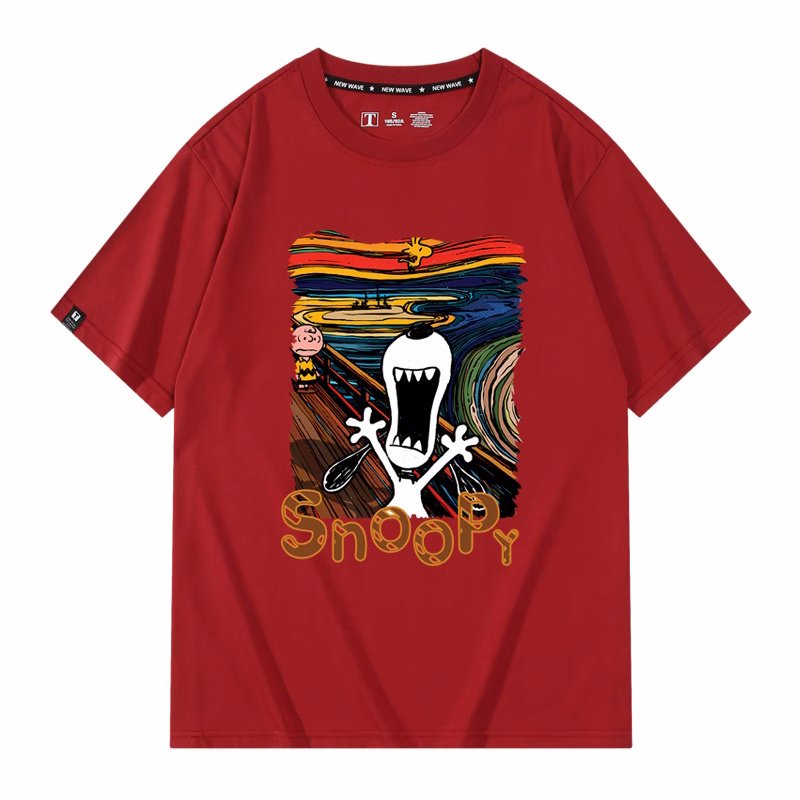 画像12: unisex Snoopy's cry  Print T-shirt   　スヌーピーの叫びプリント  半袖ラウンドネック Tシャツ ユニセックス 男女兼用 　  (12)