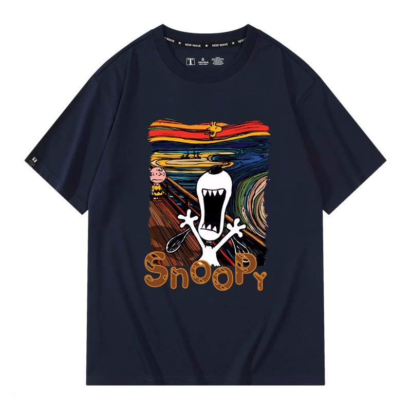 画像8: unisex Snoopy's cry  Print T-shirt   　スヌーピーの叫びプリント  半袖ラウンドネック Tシャツ ユニセックス 男女兼用 　  (8)