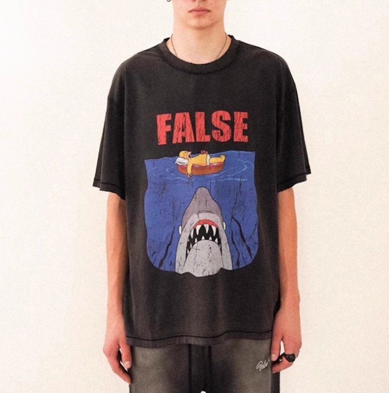 画像2: unisex FALSE Shark x Nap Homer Simpson Vintage Style Print T-shirt   　FALSEフォルスサメ×お昼寝ホーマーシンプソンビンテージスタイルプリント  半袖ラウンドネック Tシャツ ユニセックス 男女兼用 　  (2)