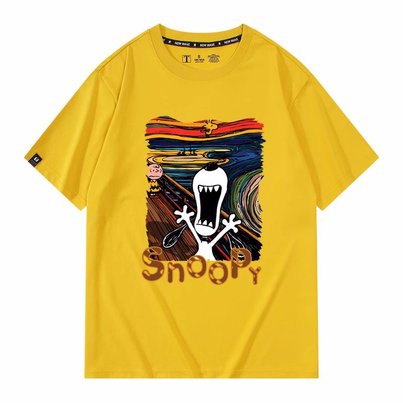 画像6: unisex Snoopy's cry  Print T-shirt   　スヌーピーの叫びプリント  半袖ラウンドネック Tシャツ ユニセックス 男女兼用 　  (6)