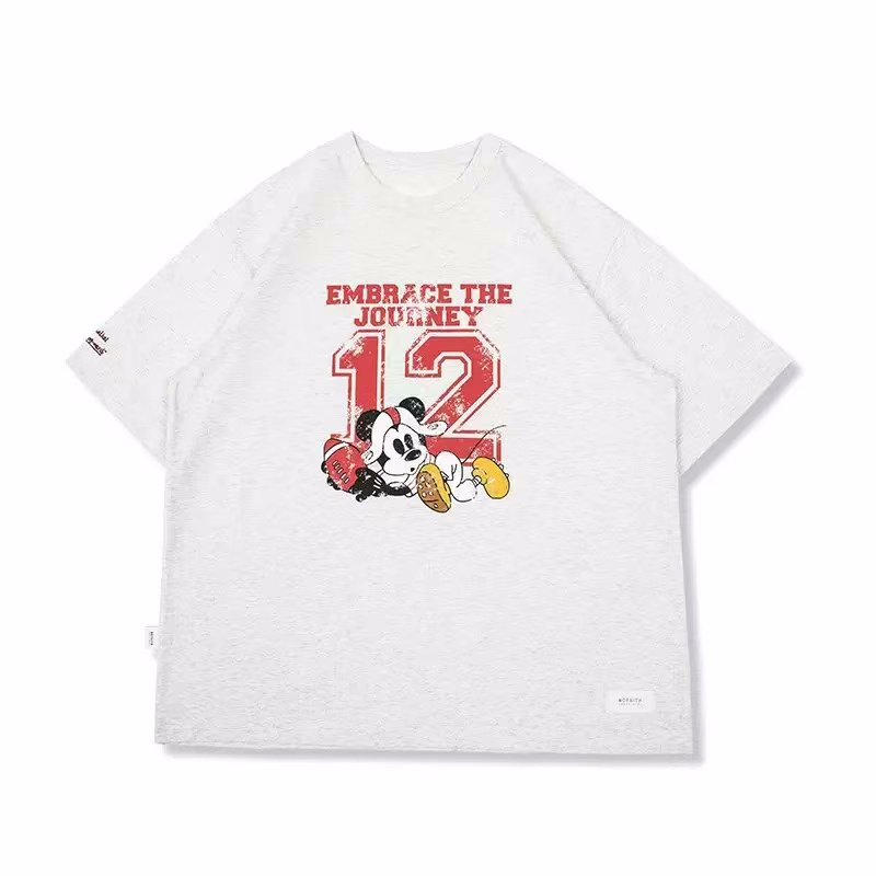 画像2: unisex Vintage Style Number 12 & Mickey Mouse Print T-shirt   　ミッキーマウス&NO12プリント ビンテージスタイル 半袖ラウンドネック Tシャツ ユニセックス 男女兼用 　  (2)