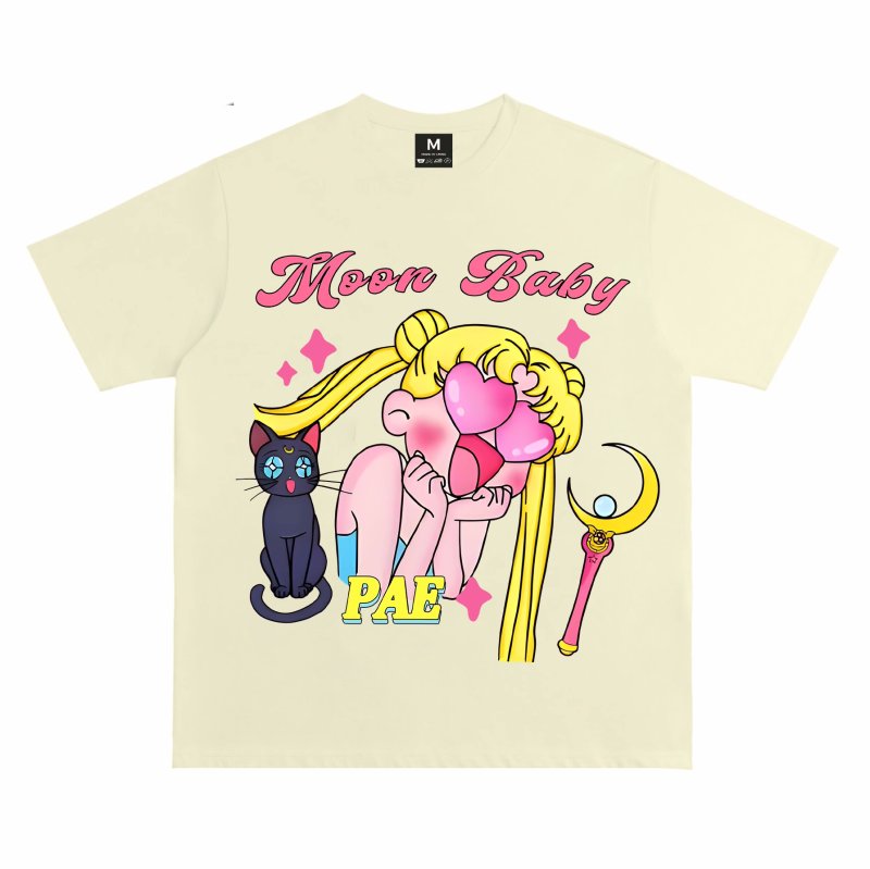 画像2: unisex American Style Moon Baby Sailor Moon Print T-shirt   　 アメリカンスタイルムーンベイビー セーラームーンプリント  半袖ラウンドネック Tシャツ ユニセックス 男女兼用 　  (2)