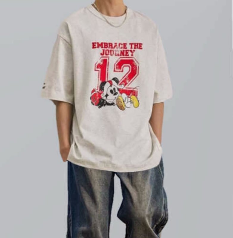 画像7: unisex Vintage Style Number 12 & Mickey Mouse Print T-shirt   　ミッキーマウス&NO12プリント ビンテージスタイル 半袖ラウンドネック Tシャツ ユニセックス 男女兼用 　  (7)