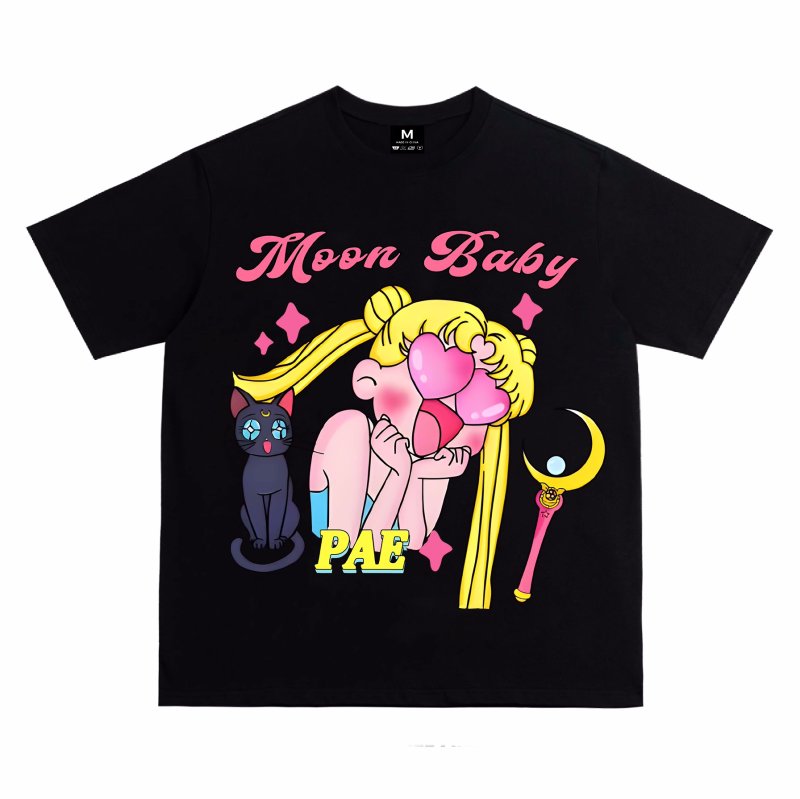 画像3: unisex American Style Moon Baby Sailor Moon Print T-shirt   　 アメリカンスタイルムーンベイビー セーラームーンプリント  半袖ラウンドネック Tシャツ ユニセックス 男女兼用 　  (3)