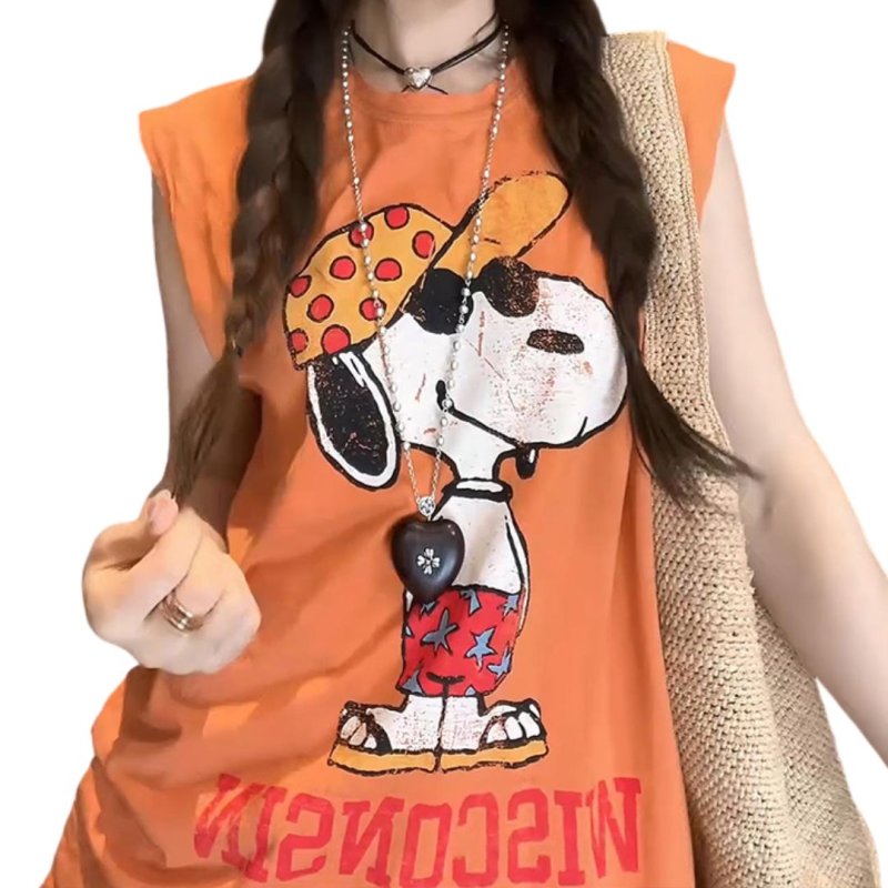 画像2: Snoopy Wisconsin print vintage style Tank T-shirt  スヌーピー ウィスコンシン 古着風 ビンテージスタイル ペイントタンクトップ Tシャツ (2)
