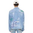画像1: Unisex Vintage Wash Snoopy Graffiti Paint Damage retro denim jacket G-jean レトロ 古着風 ヴィンテージ ダメージ 加工 ペイント スヌーピー デニムジャケット Gジャン (1)