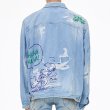 画像2: Unisex Vintage Wash Snoopy Graffiti Paint Damage retro denim jacket G-jean レトロ 古着風 ヴィンテージ ダメージ 加工 ペイント スヌーピー デニムジャケット Gジャン (2)