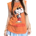 画像1: Snoopy Wisconsin print vintage style Tank T-shirt  スヌーピー ウィスコンシン 古着風 ビンテージスタイル ペイントタンクトップ Tシャツ (1)