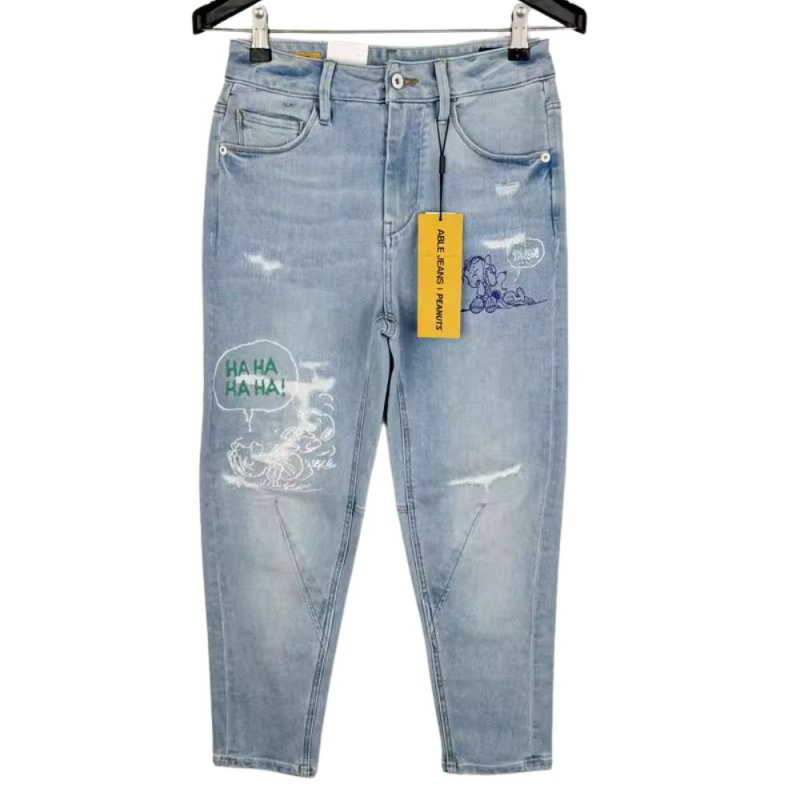 画像3: Unisex Vintage Wash Snoopy Graffiti Paint Damage retro denim Jeans レトロ 古着風 ヴィンテージ ダメージ 加工 ペイント スヌーピー デニムパンツ ジーンズ (3)