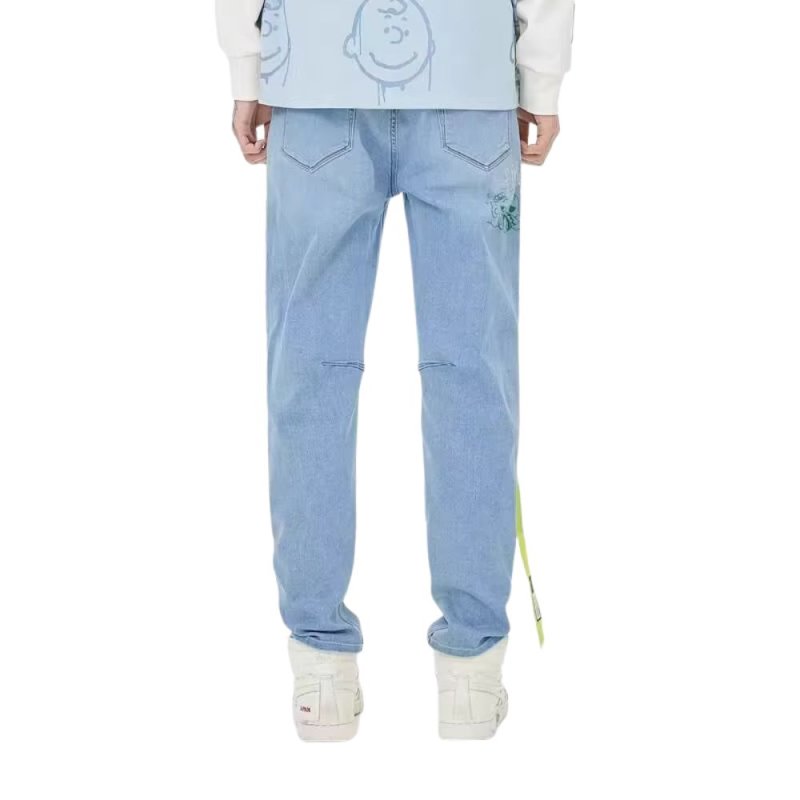 画像2: Unisex Vintage Wash Snoopy Graffiti Paint Damage retro denim Jeans レトロ 古着風 ヴィンテージ ダメージ 加工 ペイント スヌーピー デニムパンツ ジーンズ (2)