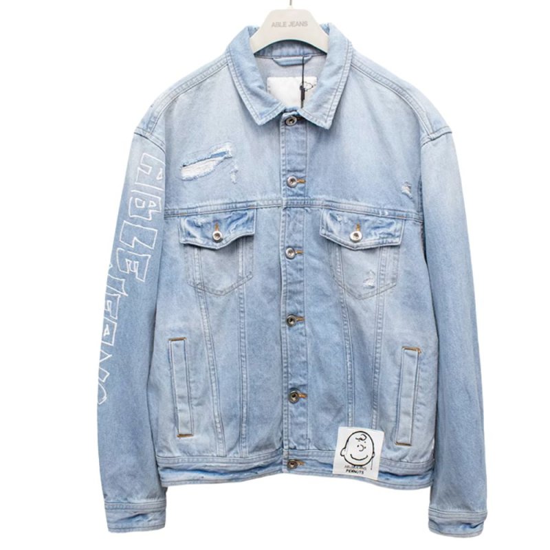 画像3: Unisex Vintage Wash Snoopy Graffiti Paint Damage retro denim jacket G-jean レトロ 古着風 ヴィンテージ ダメージ 加工 ペイント スヌーピー デニムジャケット Gジャン (3)