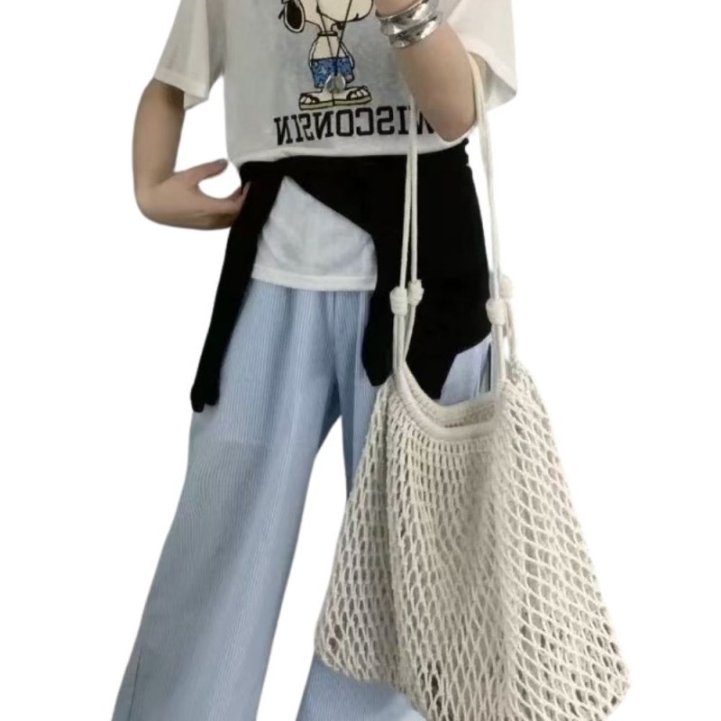 画像4: POLYESTER CORD KNIT BAG Hand-knitted net tote コード ニット 手編み 網 トートバッグ かご 籠 (4)