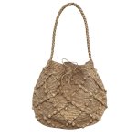 画像1: Raffia Hook Flower Grass Woven Tote Shoulder Drawstring Bag　ラフィアフックフラワーグラス編みトートショルダー巾着かご 籠バッグ (1)