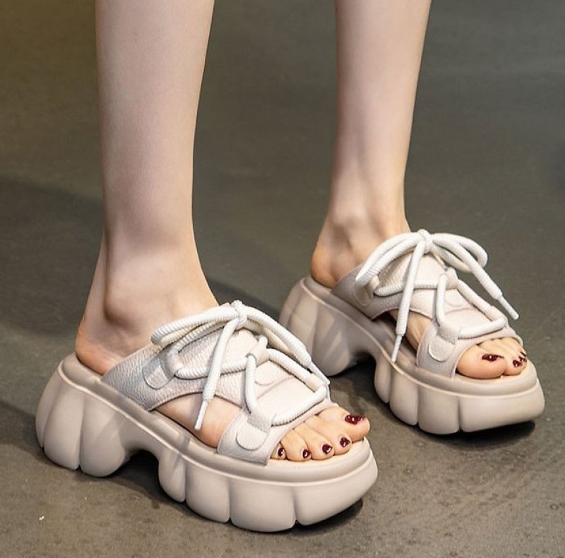 画像4: Leather lace-up platform sandals and slippers 　レザーレースアッププラットフォーム厚底サンダル　スリッパ (4)