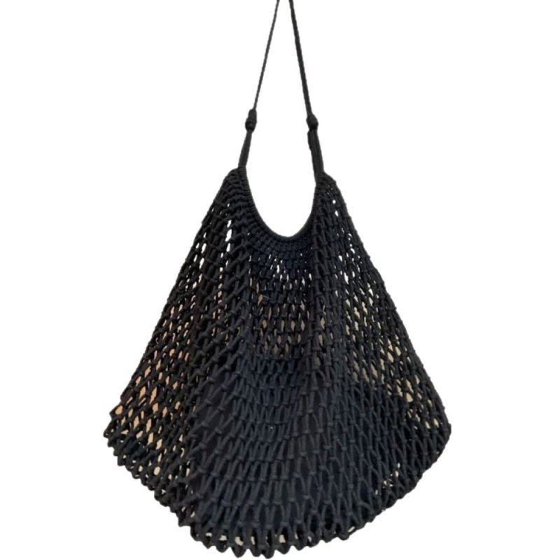 画像2: POLYESTER CORD KNIT BAG Hand-knitted net tote コード ニット 手編み 網 トートバッグ かご 籠 (2)