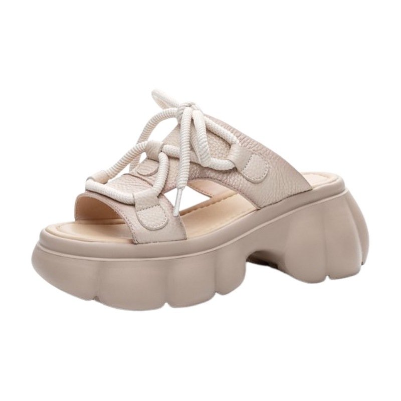 画像2: Leather lace-up platform sandals and slippers 　レザーレースアッププラットフォーム厚底サンダル　スリッパ (2)