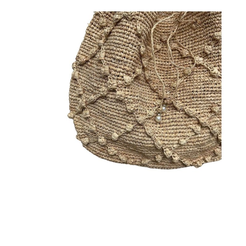 画像3: Raffia Hook Flower Grass Woven Tote Shoulder Drawstring Bag　ラフィアフックフラワーグラス編みトートショルダー巾着かご 籠バッグ (3)