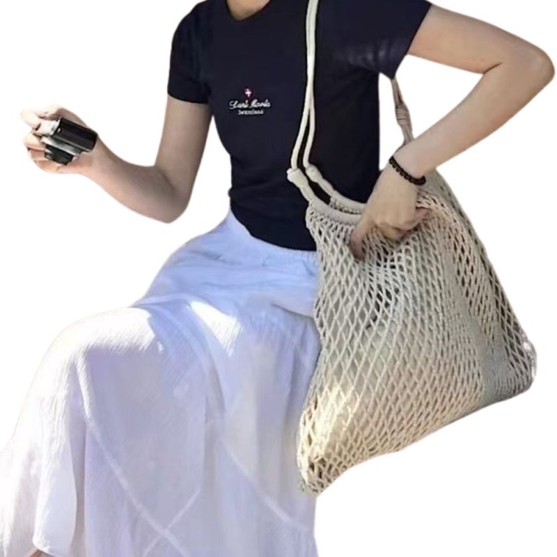 画像3: POLYESTER CORD KNIT BAG Hand-knitted net tote コード ニット 手編み 網 トートバッグ かご 籠 (3)