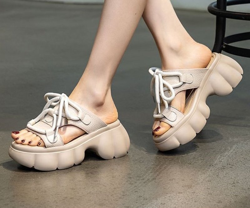 画像3: Leather lace-up platform sandals and slippers 　レザーレースアッププラットフォーム厚底サンダル　スリッパ (3)