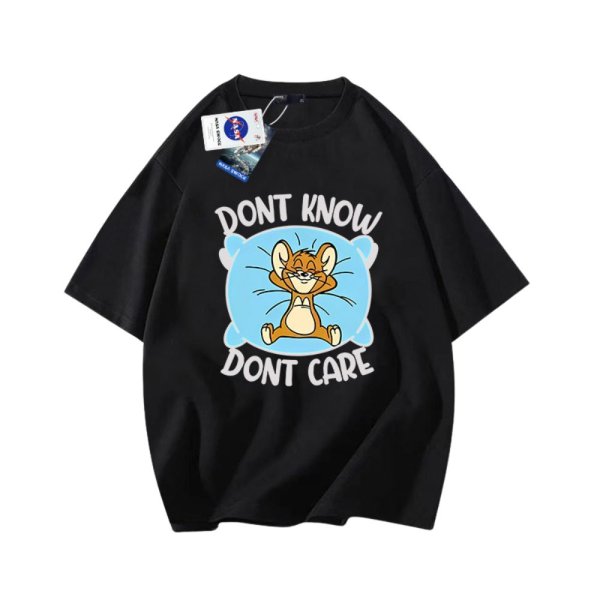 画像1: NASA x Tom and Jerry DONT KNOW DONT CARE logo round neck Tshirt ユニセックス 男女兼用 NASAナサ×トムとジェリー トム＆ジェリーDONT KNOW DONT CARE プリント Tシャツ (1)