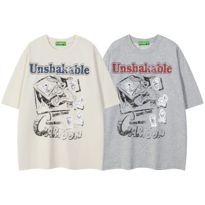 画像1: Unisex Bugs Bunny and Looney Tunes Friends Vintage Style Print T-Shirt  バッグスバニー　ルーニー・テューンズ仲間たちヴィンテージ風 プリント 半袖ラウンドネック Tシャツ ユニセックス 男女兼用 バンドT (1)