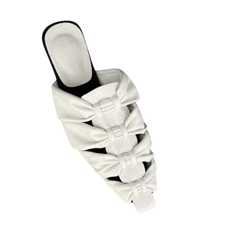 画像5: Women flat gathers bow knot  leather French half slippers mules pointed toe sandals  フラット メタリック フリルギャザー ポインテッドトゥ リボン 4段 蝶結び サンダル ミュール スリッパ  (5)