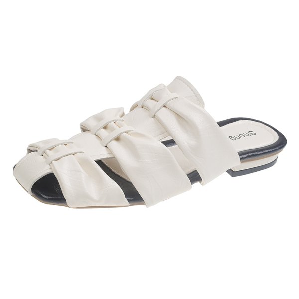 画像1: Women flat bowknot  leather French half slippers baotou mules sandals  フラットボウ リボン 3段 蝶結び サンダル ミュール スリッパ  (1)