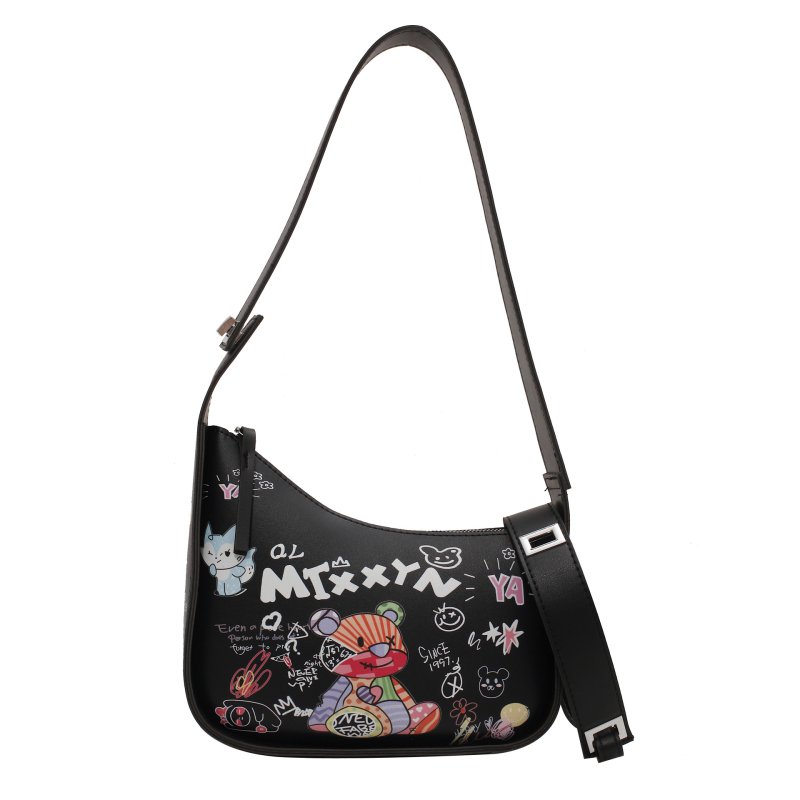画像3: Bear Graphic Painted Leather Shoulder Tote Underarm Bag ベアグラフィックペイントレザーショルダートートアンダーアームバッグ (3)