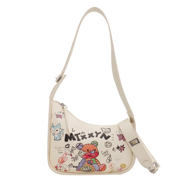 画像1: Bear Graphic Painted Leather Shoulder Tote Underarm Bag　ベアグラフィックペイントレザーショルダートートアンダーアームバッグ (1)