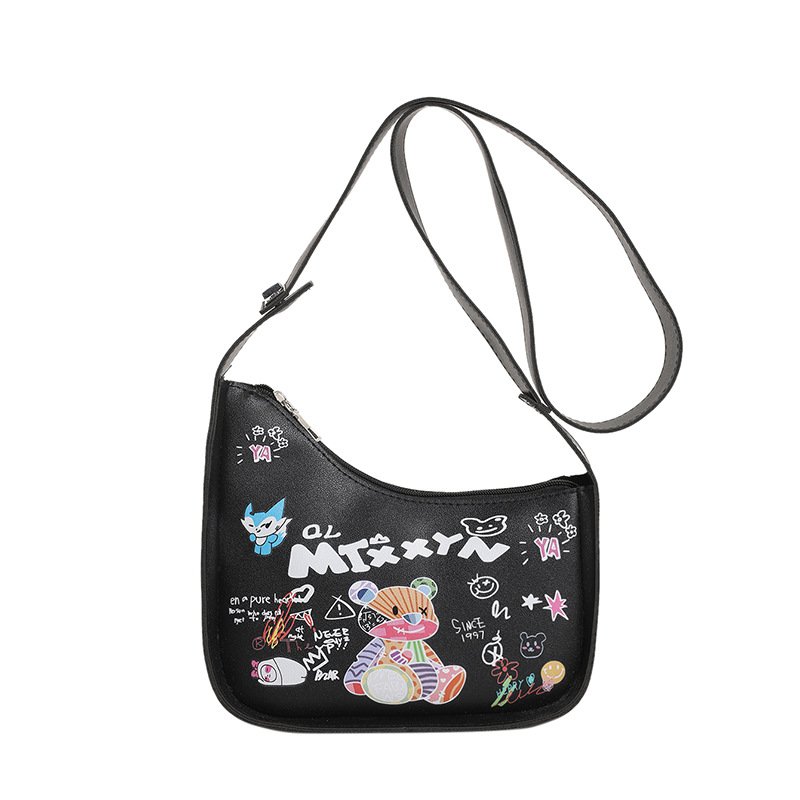 画像5: Bear Graphic Painted Leather Shoulder Tote Underarm Bag ベアグラフィックペイントレザーショルダートートアンダーアームバッグ (5)