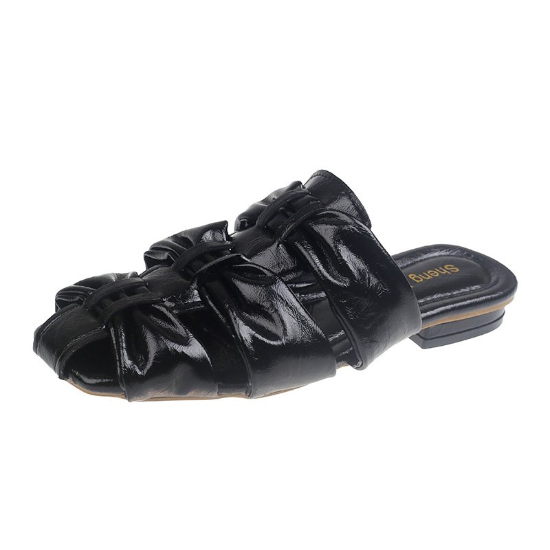 画像3: Women flat bowknot  leather French half slippers baotou mules sandals  フラットボウ リボン 3段 蝶結び サンダル ミュール スリッパ  (3)