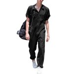 画像2: Unisex Cotton short-sleeved Jumpsuit overalls ユニセックス コットン 半袖 オーバーオール つなぎ ジャンプスーツ (2)
