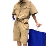 画像2: Unisex Cotton short-sleeved military cargo Jumpsuit overalls ユニセックス コットン 半袖 ミリタリー カーゴ オーバーオール つなぎ ジャンプスーツ (2)