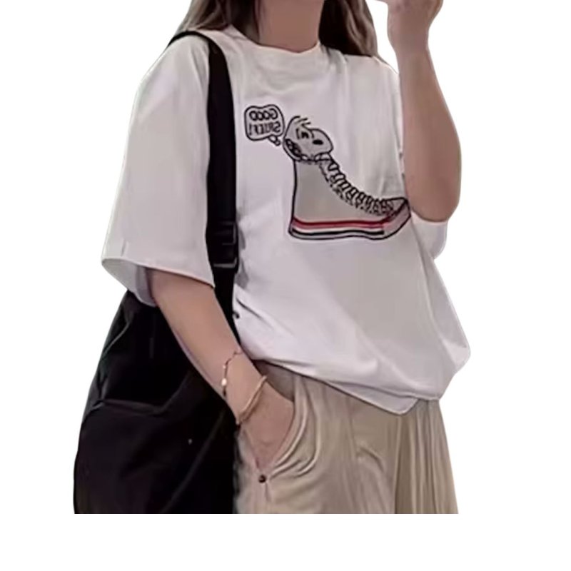 画像5: Unisex Snoopy x High-top Canvas Sneakers Print T-Shirt   スヌーピー ×キャンバスハイカットスニーカープリント 半袖ラウンドネック Tシャツ ユニセックス 男女兼用  (5)