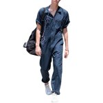 画像1: Unisex Cotton short-sleeved Jumpsuit overalls ユニセックス コットン 半袖 オーバーオール つなぎ ジャンプスーツ (1)